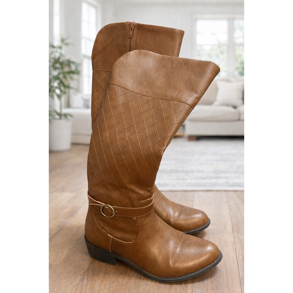 Women's St. John's Bay Deer Stacked Heel Knee High Brown Cognac Riding Boots 8M